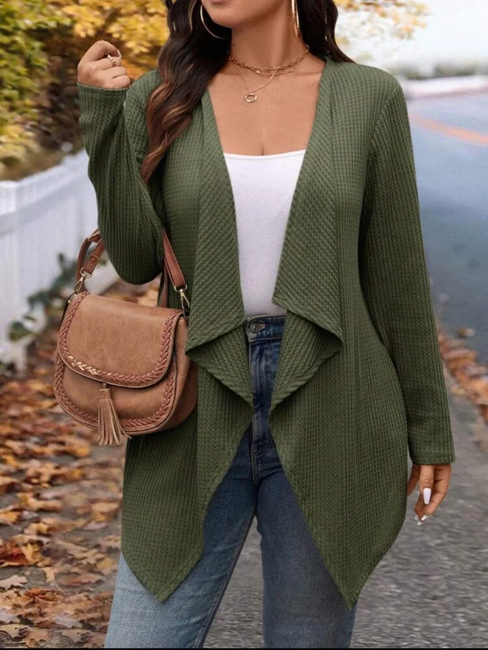 SHEIN Olive Green Draped Open-Front Women's Cardigan